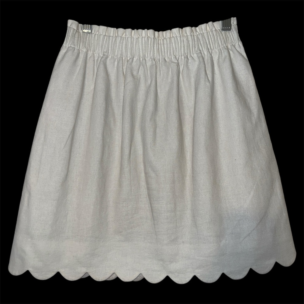 J. Crew Factory Cream Linen Blend Scalloped Hem Skirt Sz 0